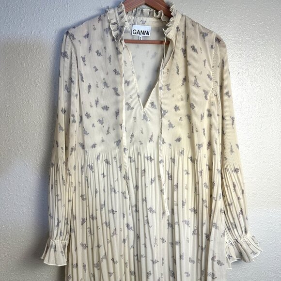 GANNI Pleated Georgette Midi Dress Sz 36/M Feminine Whimsical Cottagecore - Picture 7 of 16